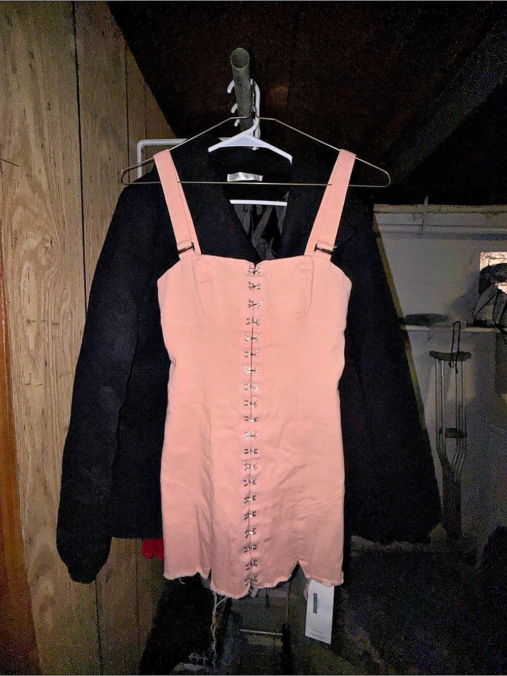 For Love & Lemons Monika Hook Front Mini Dress Denim Mini Dress in Pink NWT